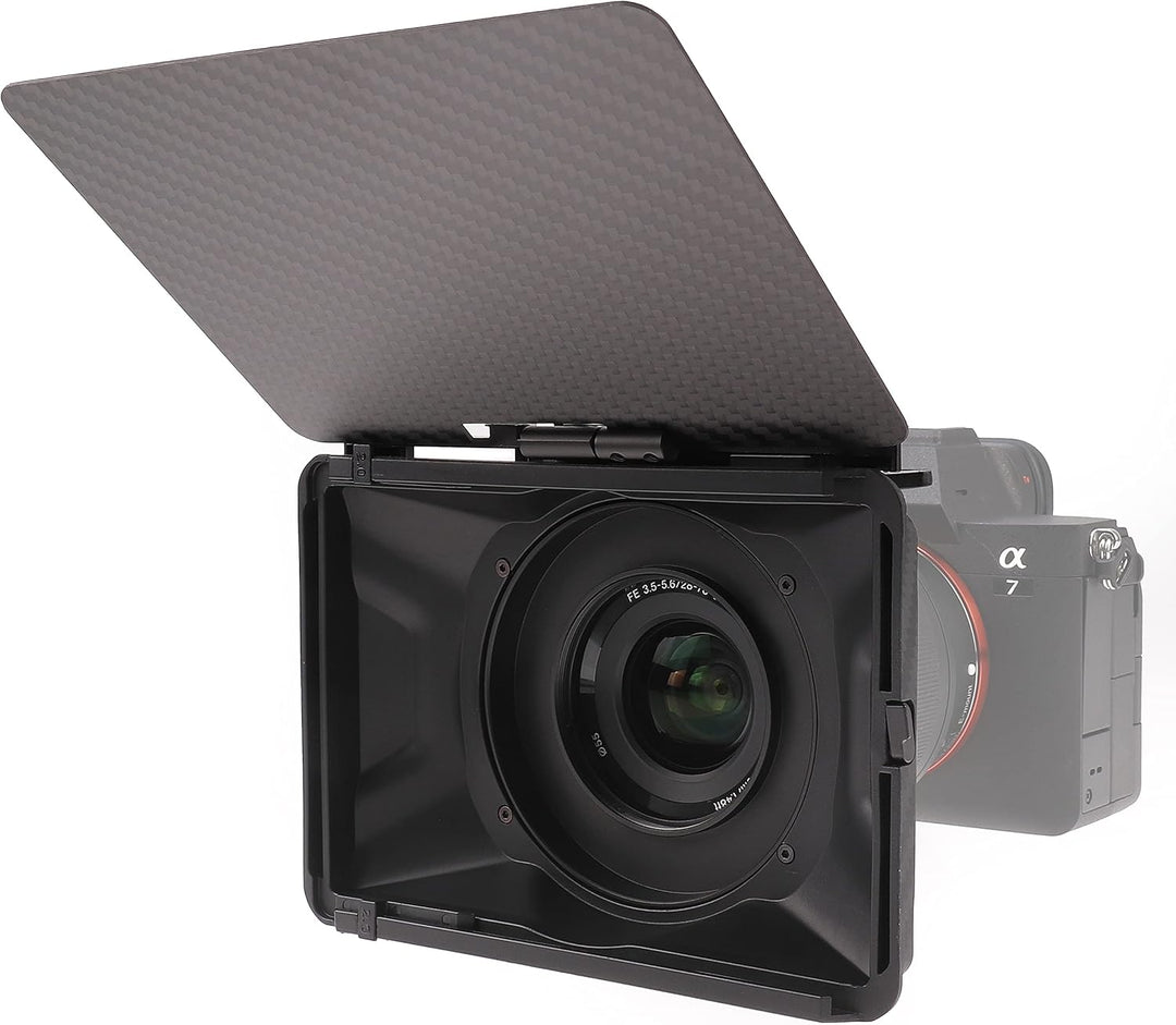 FOTGA Mini Matte Box Leicht Clamp-On Mattebox mit Carbon Fiber Top Flag für Spiegellose DSLR Kamera