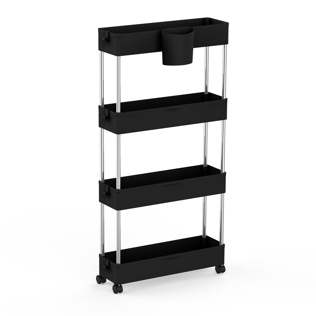 HUOLE Aufbewahrungswagen mit Rollen, Beistellwagen mit Haken, für Küche, Badezimmer, 86 x 12,5 x 40
