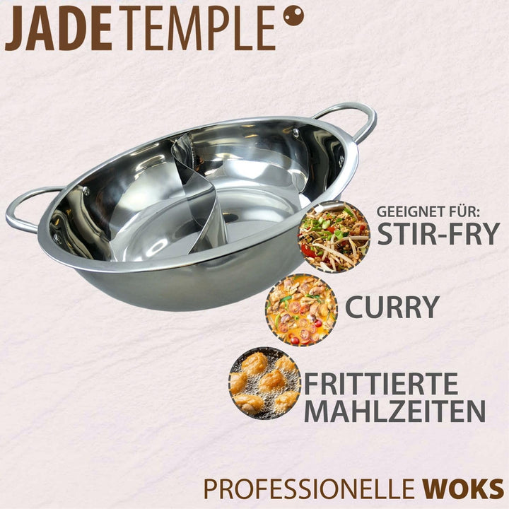 JADE TEMPLE 17105 Edelstahl Hot Pot Wok mit Glasdeckel, D: 34 cm