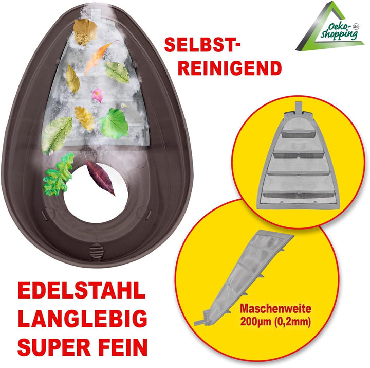 Regentonne Märchenbrunnen 330l mit Fallrohrfilter T33 FROSTSICHERES Regenfass mit stabilem Deckel un