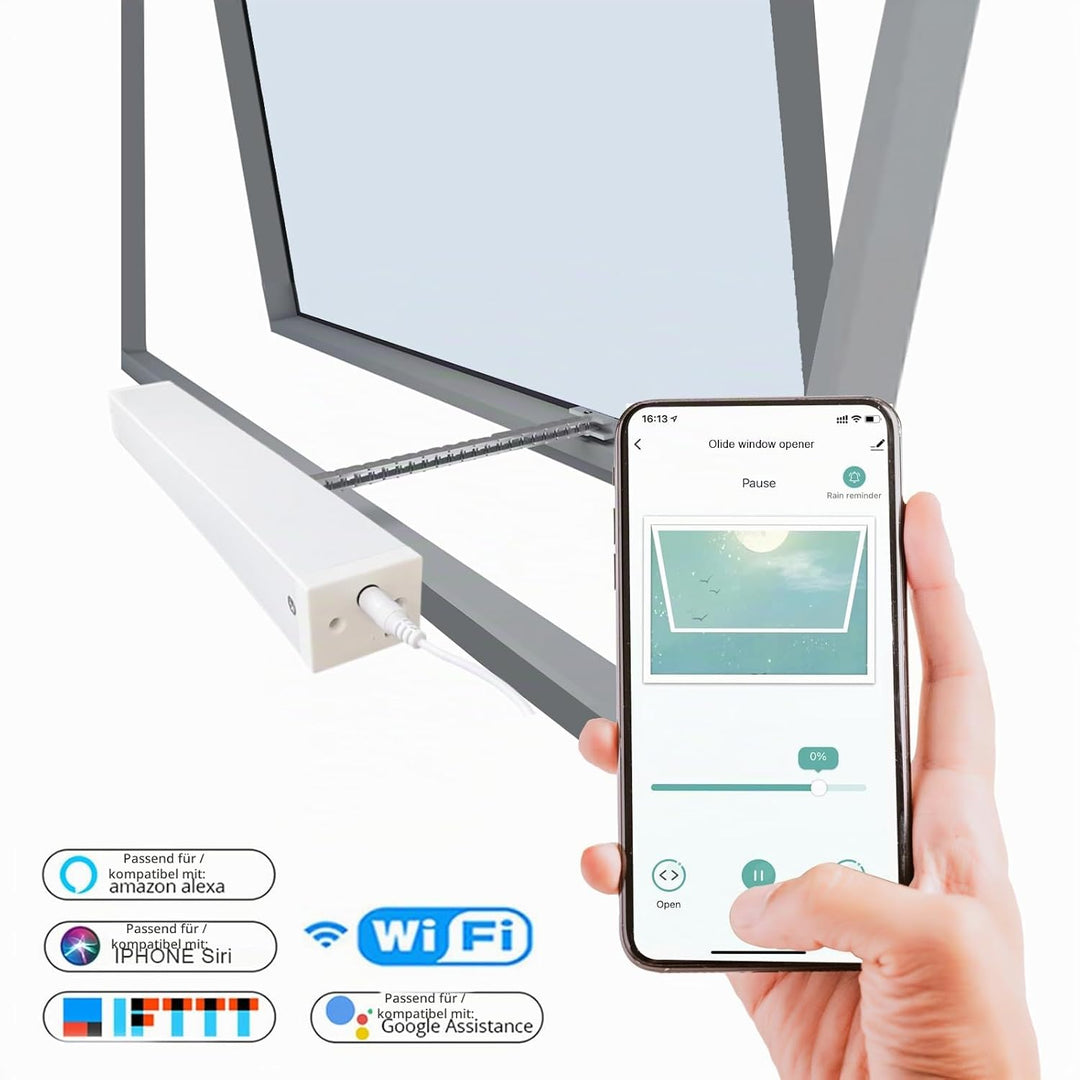 Olide Automatischer Fensteröffner mit einstellbarem Stroke, Kompatibel mit Alexa und Google Home Ass