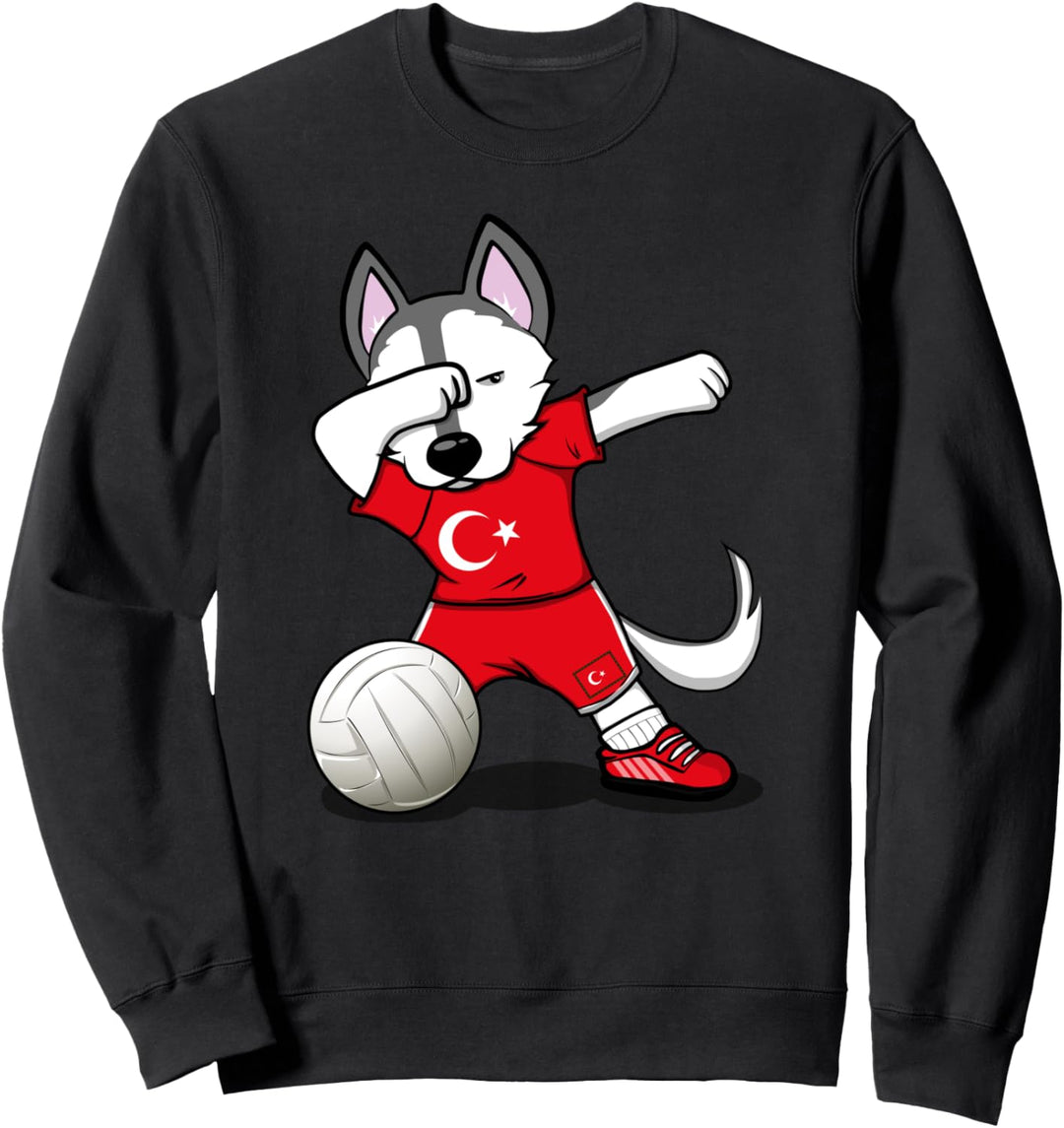 Dabbing Husky Hund Türkei Volleyball Türkische Flagge Sport Sweatshirt
