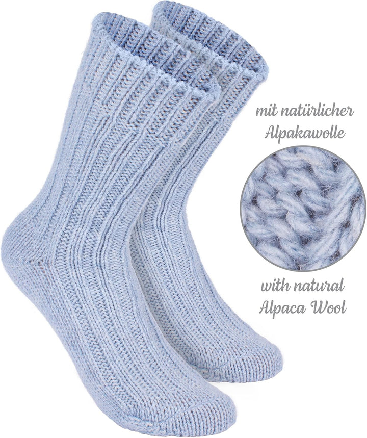 Brubaker 4 Paar Alpaka Socken sehr dick flauschig und warm - reine Alpakawolle 35-38 Blautöne, 35-38