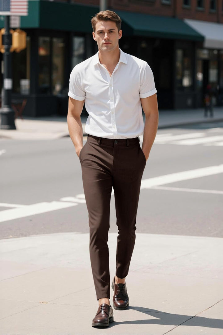 GINGTTO Herren Chino Hose Skinny Chinohose Casual mit Stretch Designer Hose Stoffhose 28W / 30L Brau