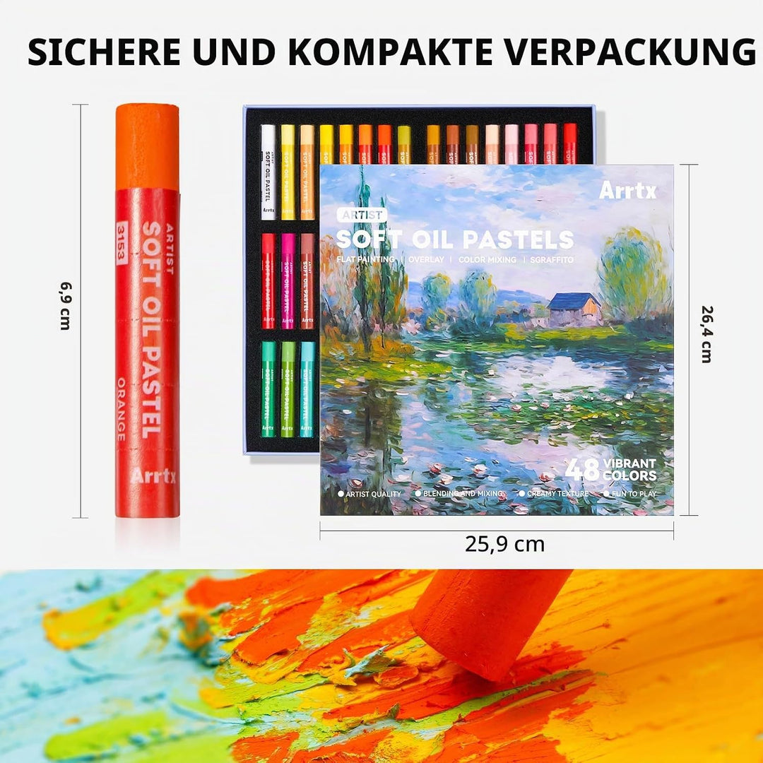 Arrtx Ölpastellkreiden,48 Farben Set,Ungiftige weiche Ölpastellkreiden für Malerei, Zeichnen, Mische