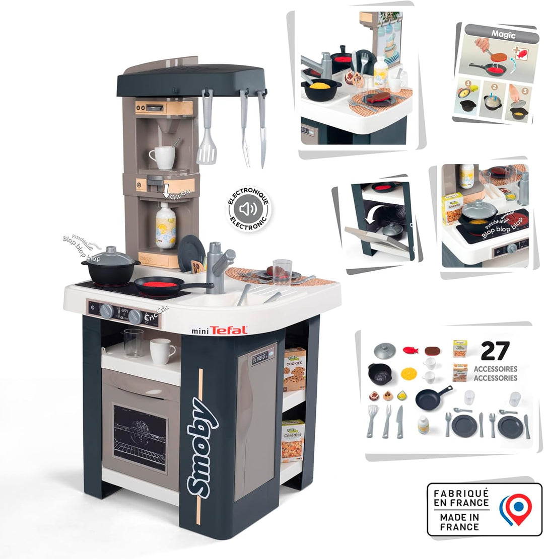 Smoby - Tefal Studio Küche – Spielküche für Kinder mit vielen Funktionen, Töpfen, Pfannen, Küchenbes