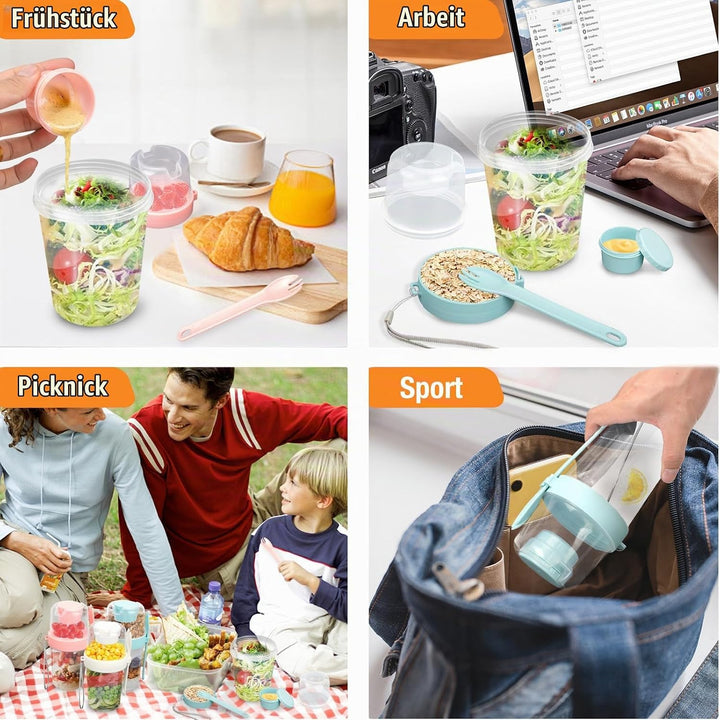 6 Stück Müslibecher to Go mit Löffel, 800ml Jogurtbecher für Unterwegs Overnight Oats Gläser, Bpa-Fr