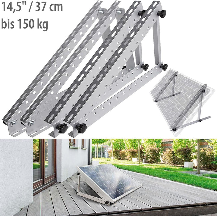 revolt Pv Halterung: 2er-Set verstellbare Aluminium-Solarpanel-Halterungen, 14,5" / 37 cm (Solar Hal