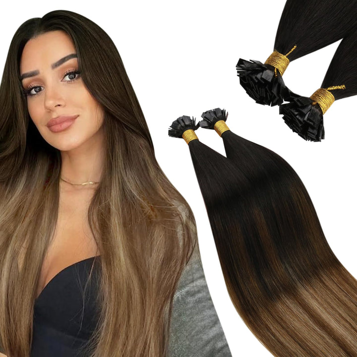 Ugeat Bonding Extensions Echthaar Dunkelbraun Extensions Echthaar Bondings Flat Tip Balayage Braun K
