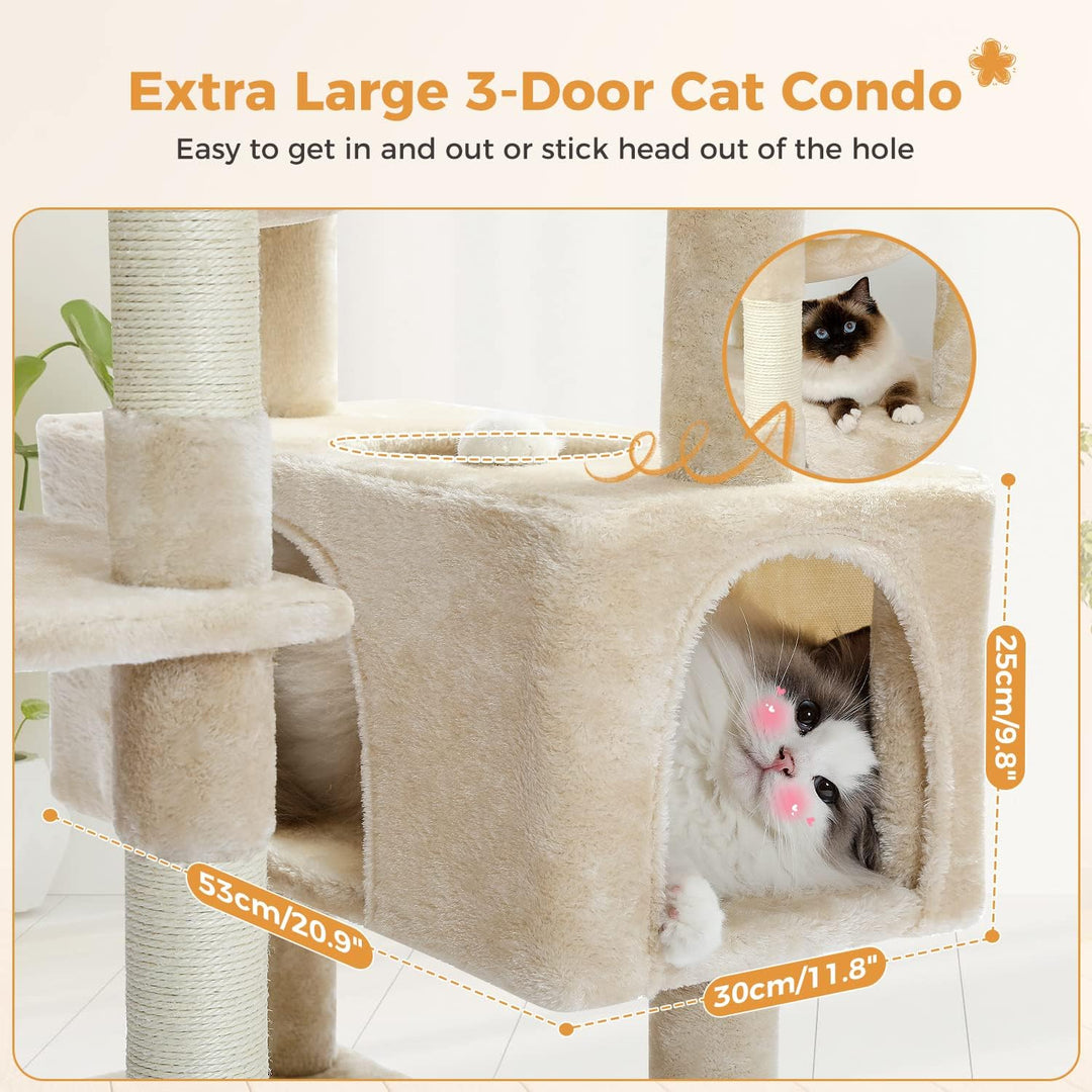 PAWZ Road Kratzbaum Grosse Katzen Stabil, 184 cm hoch, 7 Sisalpfosten, Grosser Sitzstange, Höhle, Kö