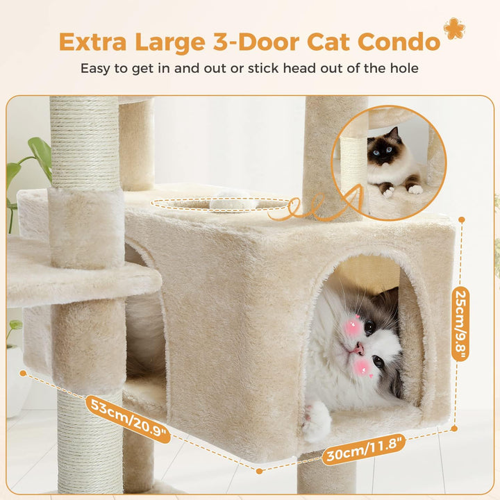 PAWZ Road Kratzbaum Grosse Katzen Stabil, 184 cm hoch, 7 Sisalpfosten, Grosser Sitzstange, Höhle, Kö