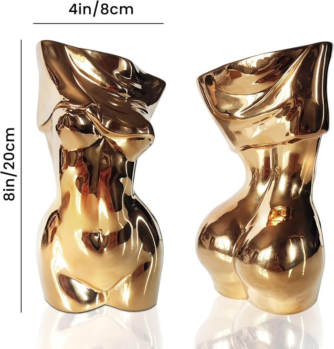 Mila Moya Keramik-Blumenvase, nackte Dame, 19,1 x 10,2 cm, goldfarben, moderne nackte Dame, weiblich