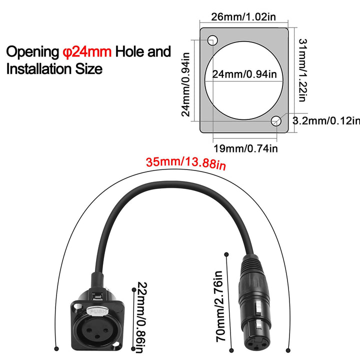 QIANRENON xlr Festmontage-Kurz-Kabel-Adapter für Lautsprecher und Mixer, 35cm