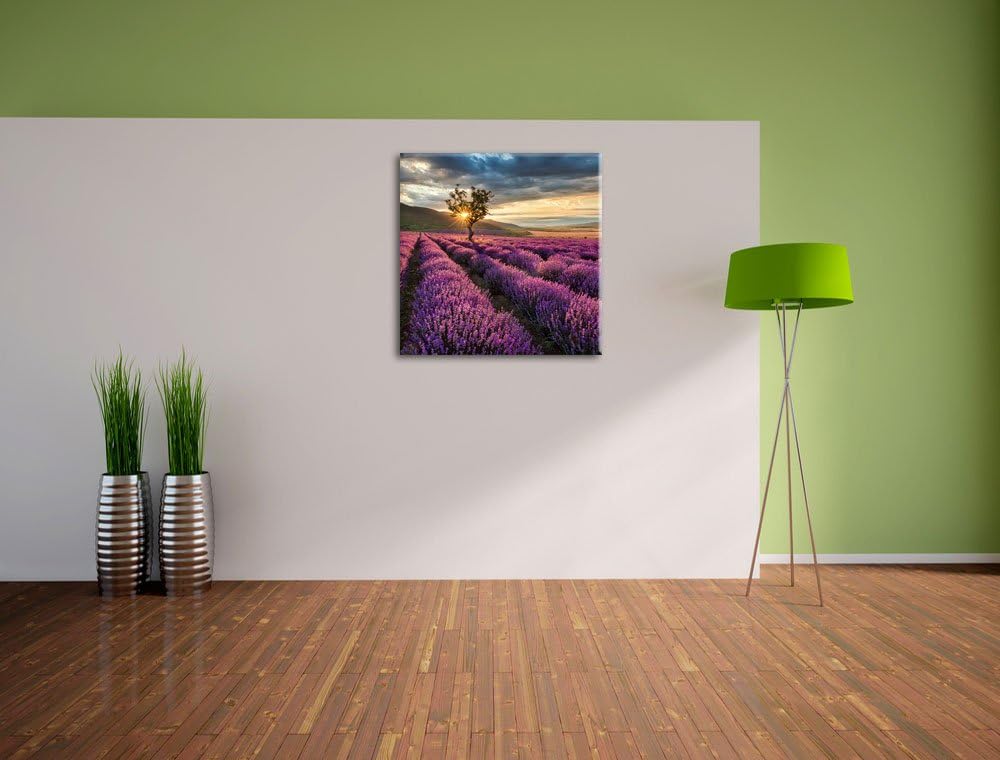 Pixxprint Lavendel Provence mit Baum als Leinwandbild/Grösse: 70x70 cm/Wandbild/Kunstdruck/fertig be