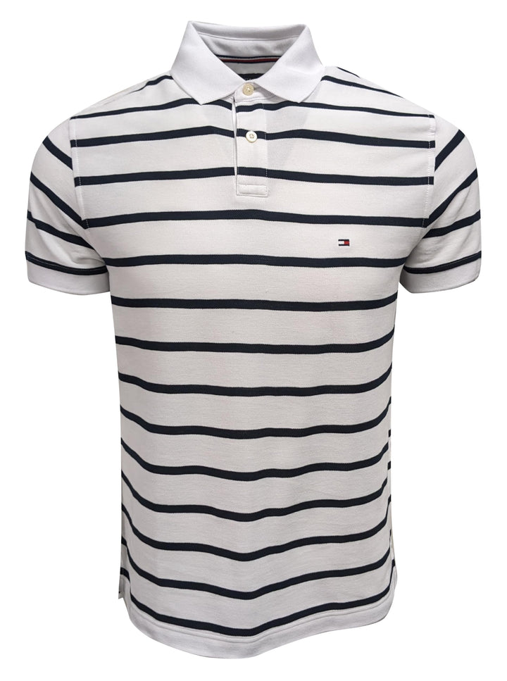 Tommy Hilfiger Herren Kurzarm Poloshirts M Weiss/Marineblau, M Weiß/Marineblau