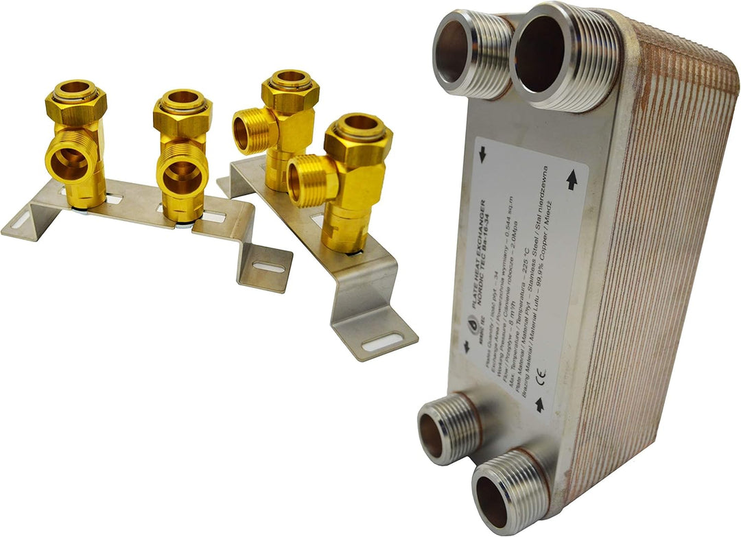 Edelstahl Plattenwärmetauscher Nordic Tec Ba-16-34 Wärmetauscher 34 Platten 135kW 1” mit Isolierung