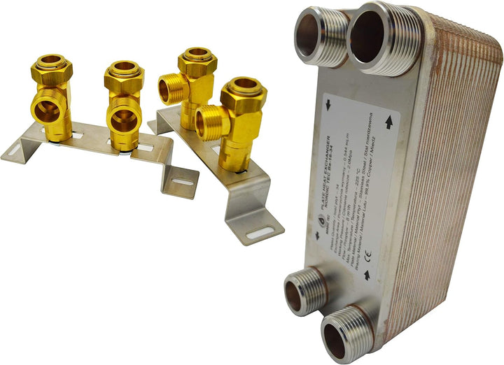 Edelstahl Plattenwärmetauscher Nordic Tec Ba-16-34 Wärmetauscher 34 Platten 135kW 1” mit Isolierung