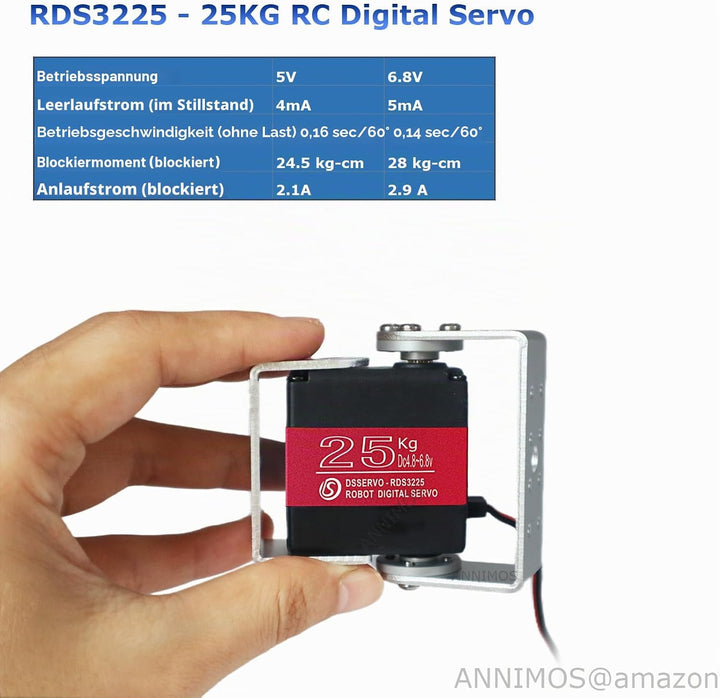 ANNIMOS 25KG Roboter Servomotor mit hohem Drehmoment Vollmetallgetriebe Digital Lenkung Servos mit M