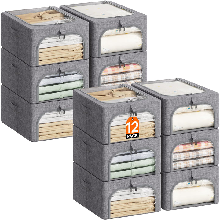 Lifewit 12 Stück Kleideraufbewahrungsbehälter mit Metallrahmen, Faltbare Aufbewahrungsbox mit Deckel