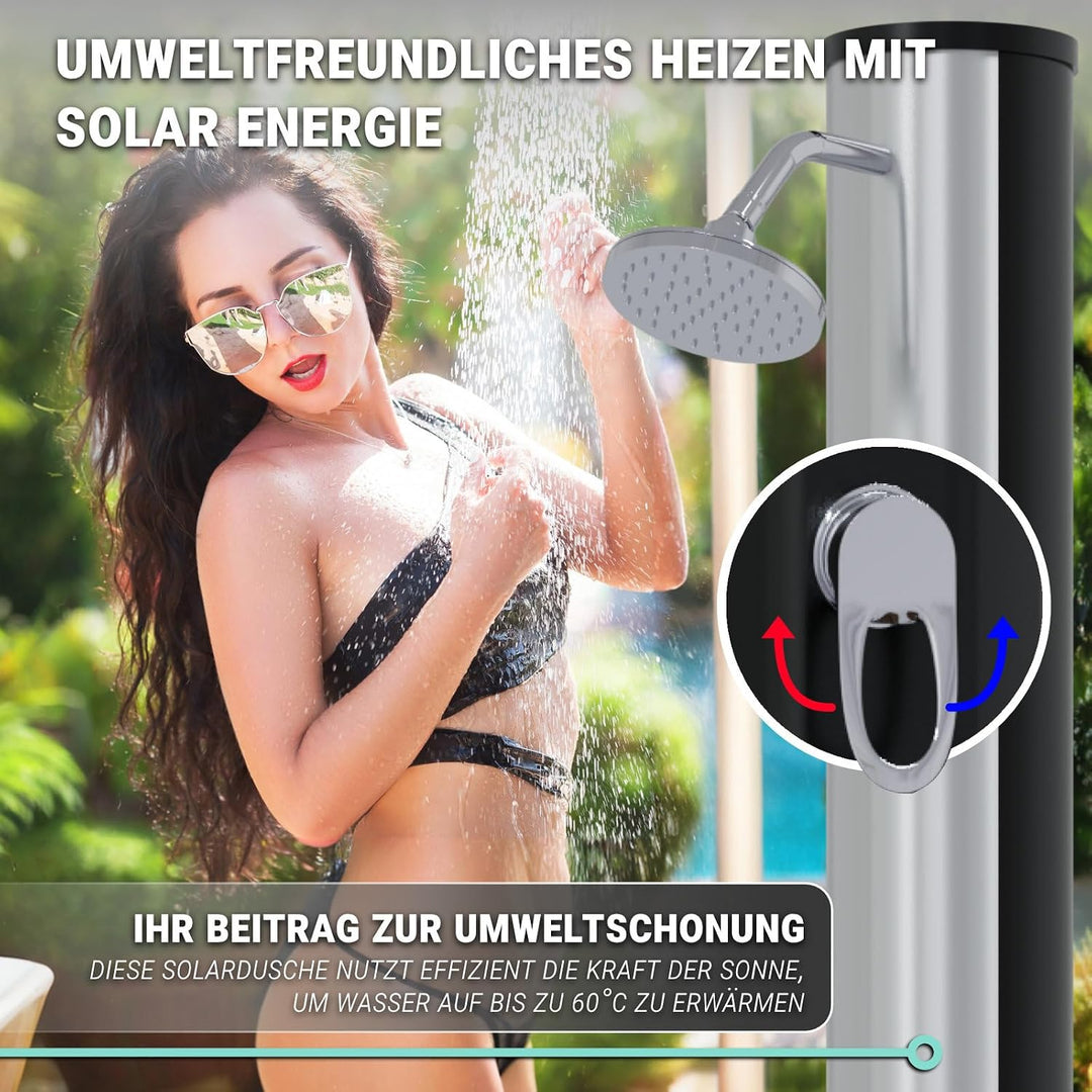 HAGO Solardusche | 35L | rund | Schwarz/Silber | Pooldusche | Campingdusche | Gartendusche | Outdoor