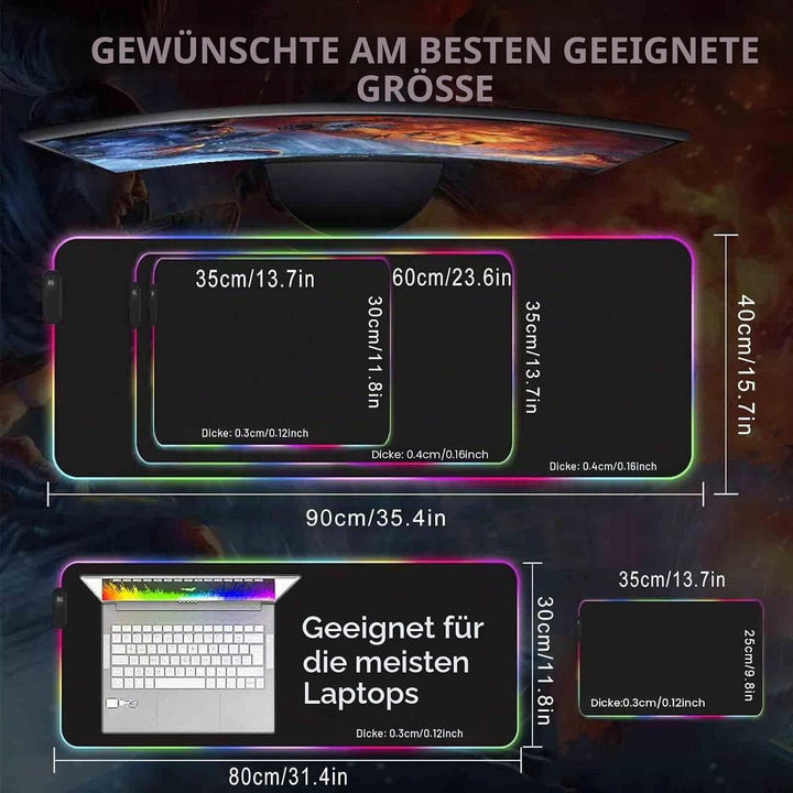 Personalisiertes RGB Gaming Mauspad, Personalisiertes LED Mauspad mit Fototext, wasserdichte Oberflä