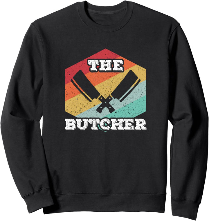 Retro The Butcher Gift Vintage Crossed Meat Cleavers Sweatshirt