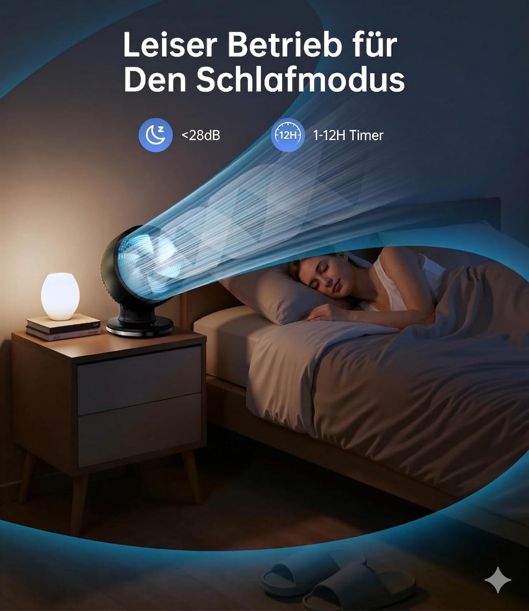 WIE 28dB Leiser Tischventilator, 4 Modi 12-Geschwindigkeit, 90°+90° Oszillation Ventilator, Luftzirk