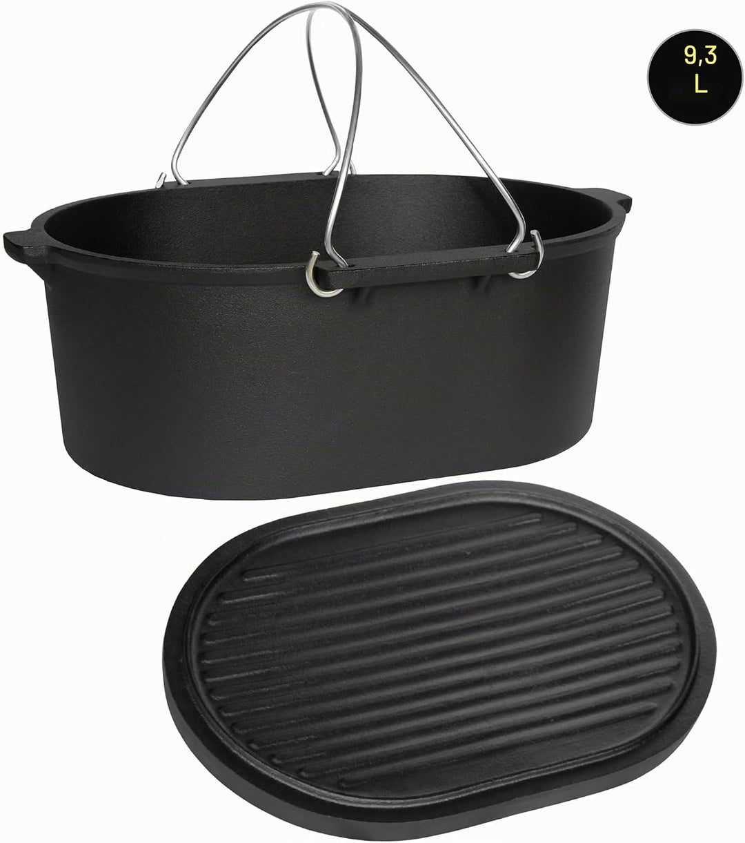 Dutch Oven Set Gusseisen 1,8L-13,6L – Feuertopf mit Deckelheber, Schmortopf mit &amp; ohne Füsse, Schlit
