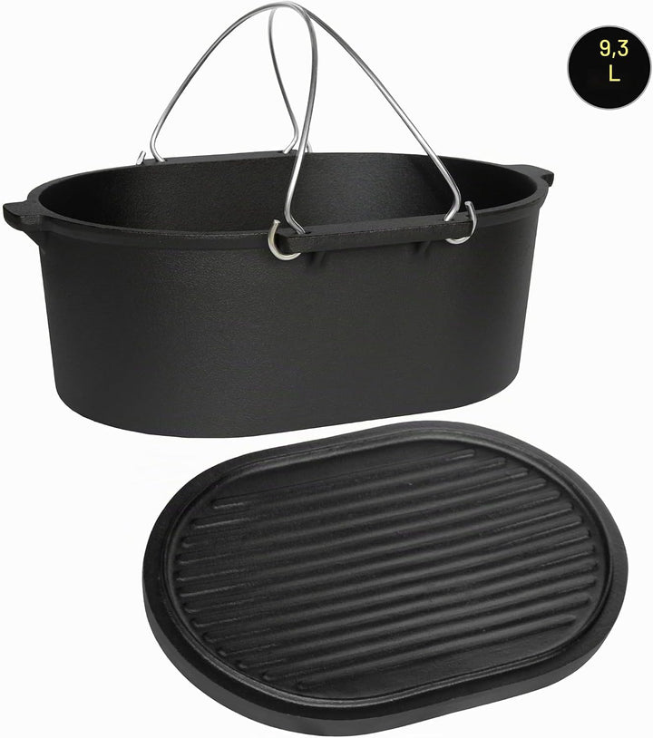 Dutch Oven Set Gusseisen 1,8L-13,6L – Feuertopf mit Deckelheber, Schmortopf mit &amp; ohne Füsse, Schlit
