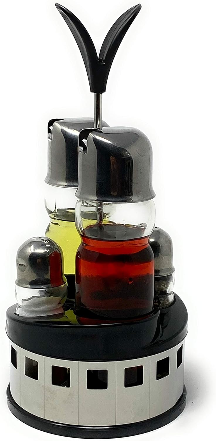 Menage Essig und Öl Spender Glas Salz Pfeffer Set Edelstahl 209 Silber Glas Ölspender
