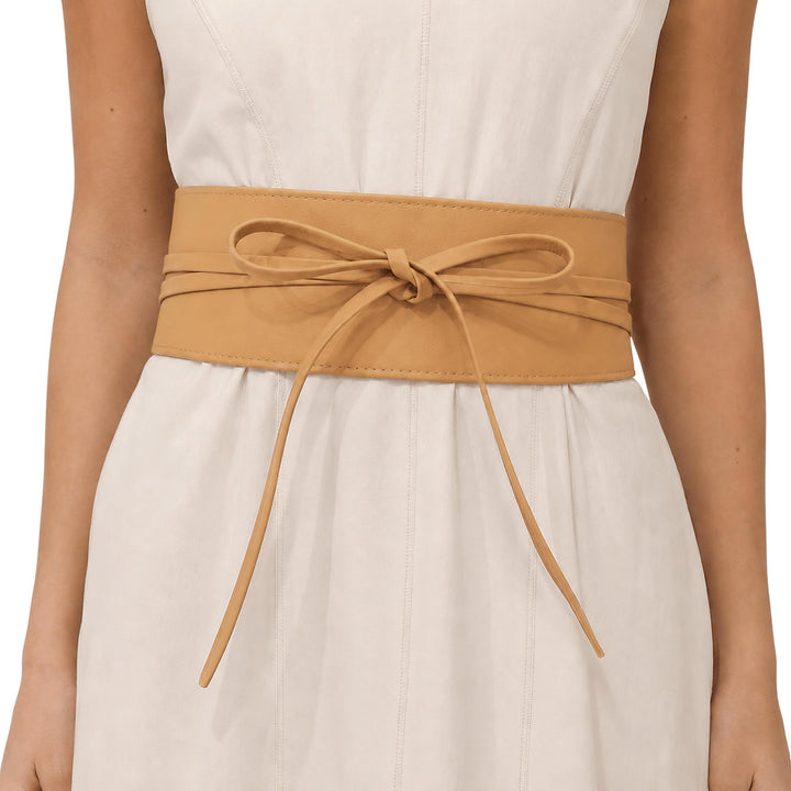 FASHIONGEN - Echtem Rindsleder Vollnarbenleder Obi Gürtel für Damen, Bindgürtel, CASSIANE Beige S-M,