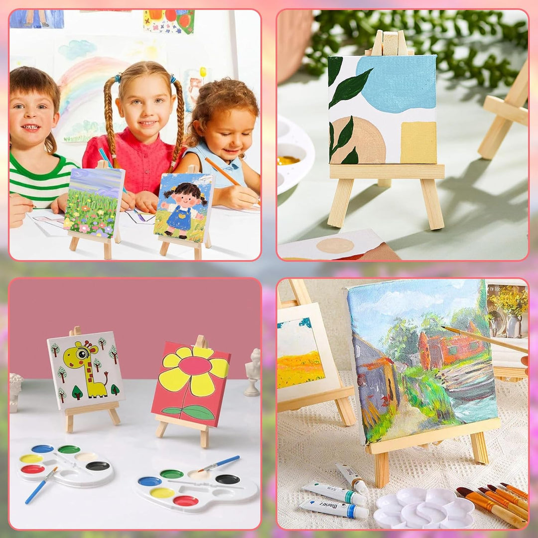 12 Stück Mini Staffelei mit Leinwand 10 x 10 cm Mini Staffelei handbemalte DIY Kreationstafel Tisch