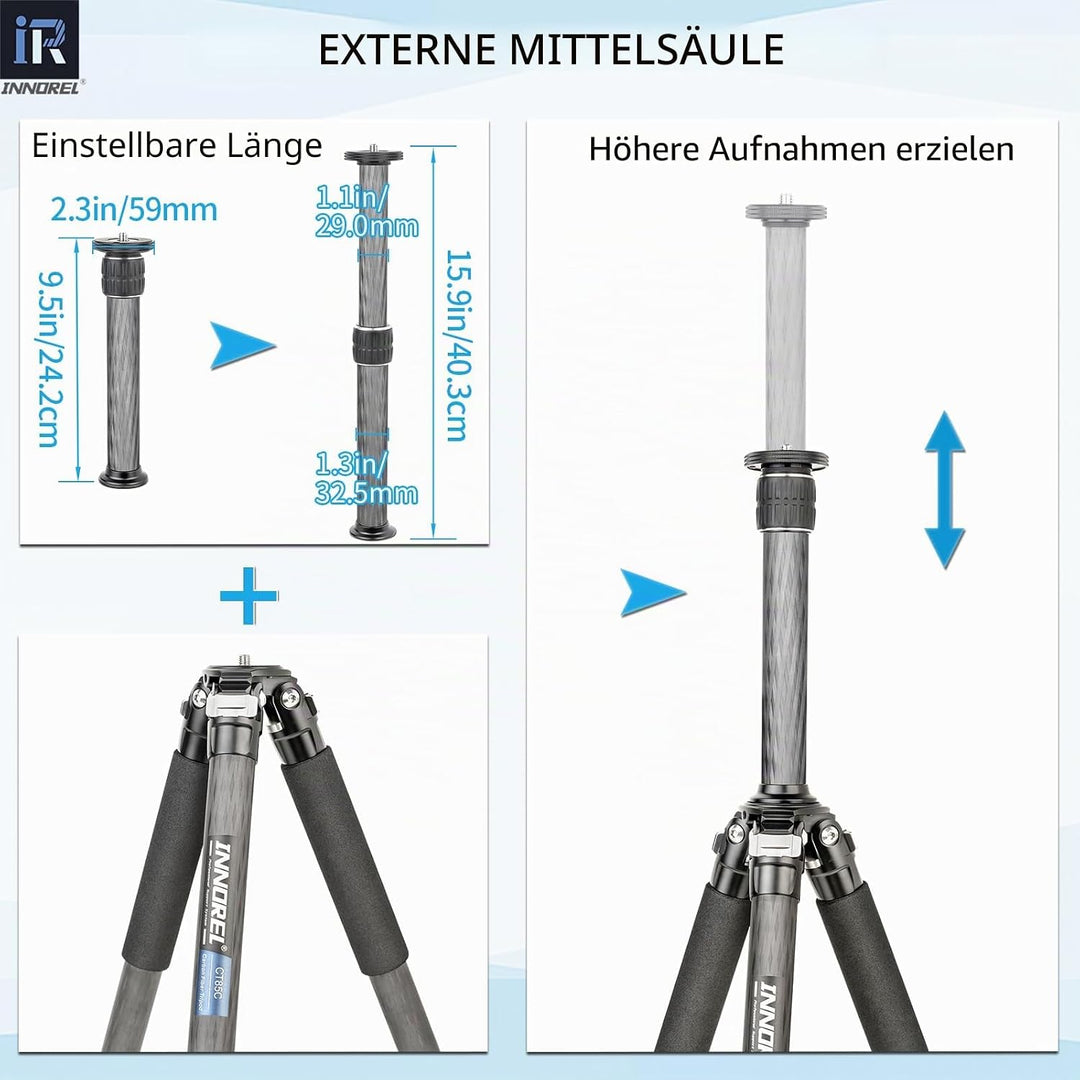 Kohlefaser-Stativ-INNOREL CT85C Ohne Kopf Super professionelles tragbares Reisestativ für DSLR-Kamer