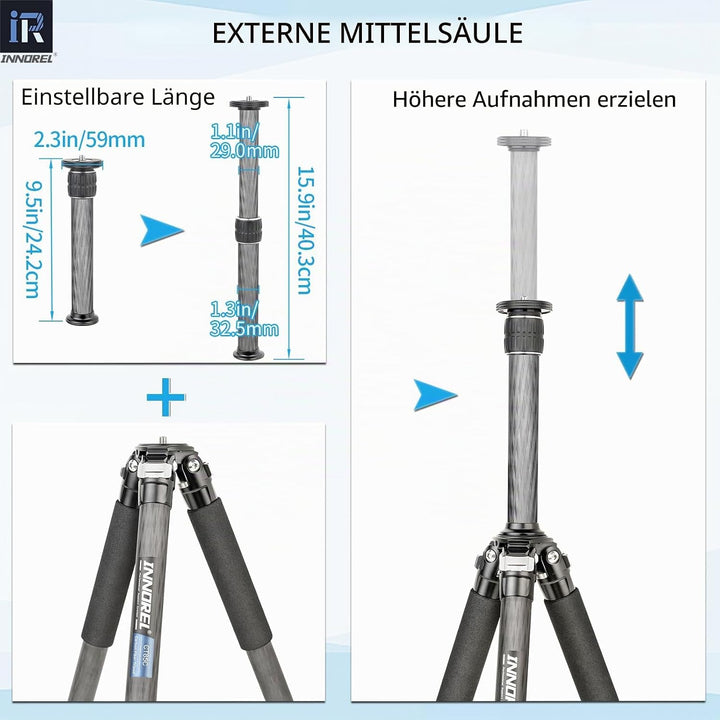 Kohlefaser-Stativ-INNOREL CT85C Ohne Kopf Super professionelles tragbares Reisestativ für DSLR-Kamer