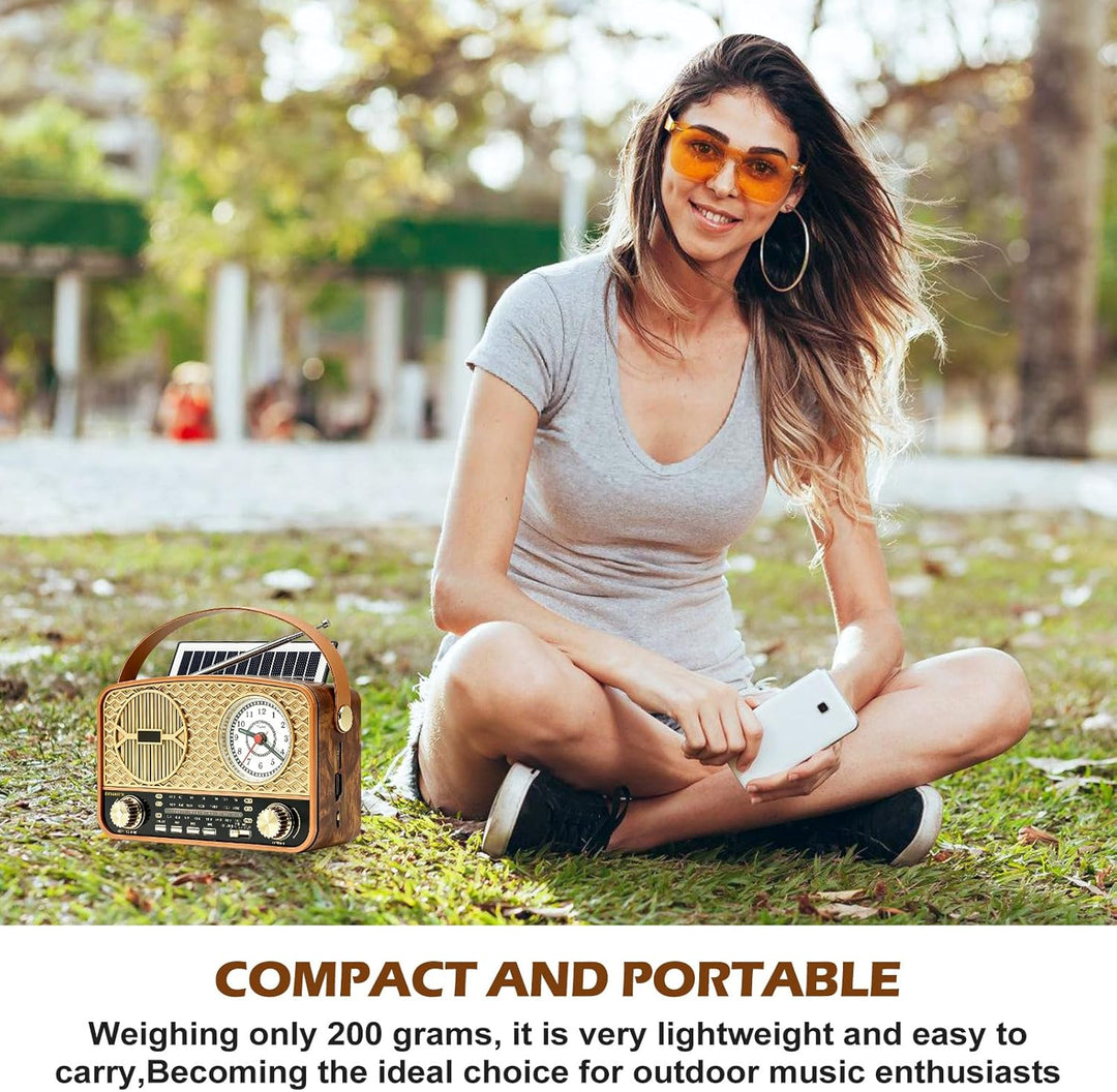 Solar Retro Radio AM/FM/SW, Retro Radio Mit Bluetooth, Vintage Kofferradio Mit Stromkabel, Wiederauf
