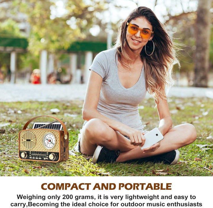 Solar Retro Radio AM/FM/SW, Retro Radio Mit Bluetooth, Vintage Kofferradio Mit Stromkabel, Wiederauf