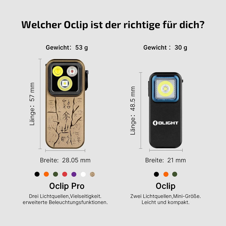 OLIGHT Oclip Pro Mini LED Taschenlampe mit Flutlicht, fokussiertes Licht und Rotlicht,500 LM helle U