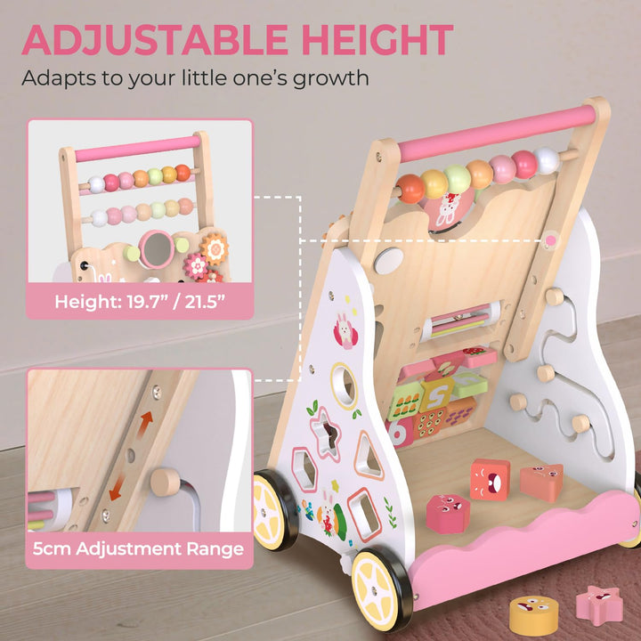 Lauflernwagen aus Holz für Mädchen und Jungen, Montessori-Aktivitätszentrum für Babys, einstellbare