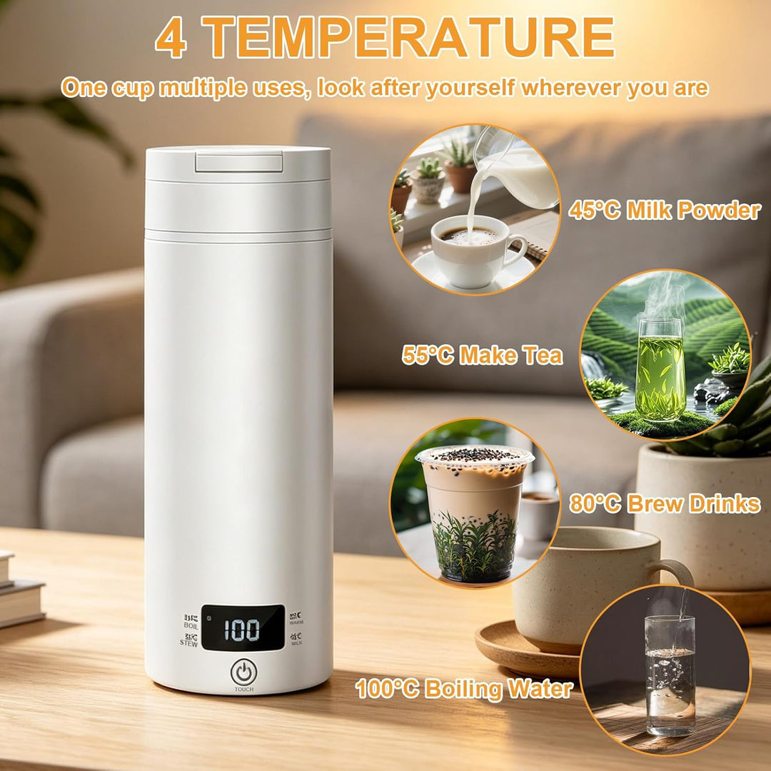 Reisewasserkocher 450ml, Elektrischer Reisewasserkocher Klein Mini Wasserkocher mit Temperatureinste