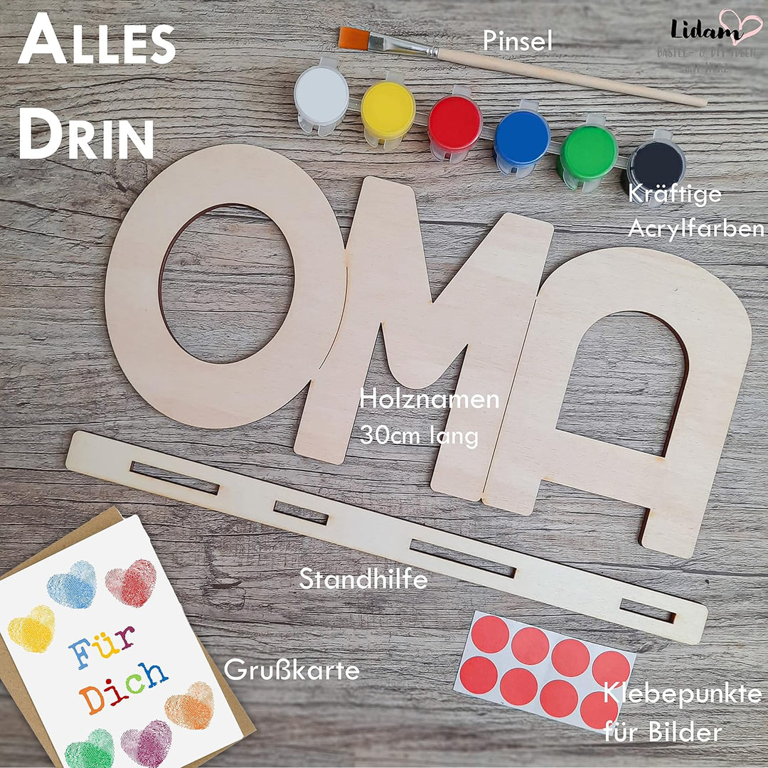 LIDAM Oma Geschenk Enkel | Einfach & Schön | Holznamen bemalen | Geschenk für Oma, OMA