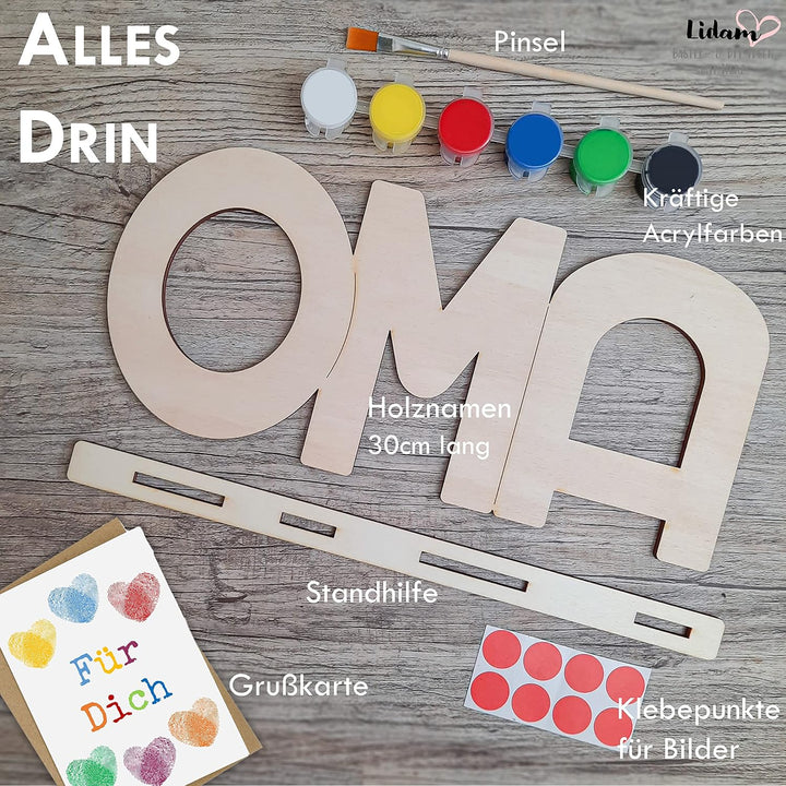 LIDAM Oma Geschenk Enkel | Einfach & Schön | Holznamen bemalen | Geschenk für Oma, OMA