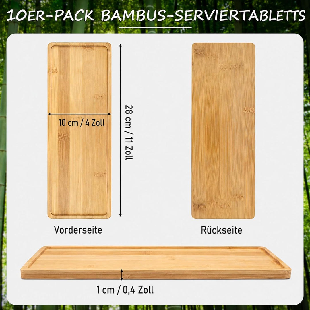 10 Stück Rechteck Bambus Tablett Untertasse, Klein Holz Serviertablett, Bambus Untersetzer Untertass