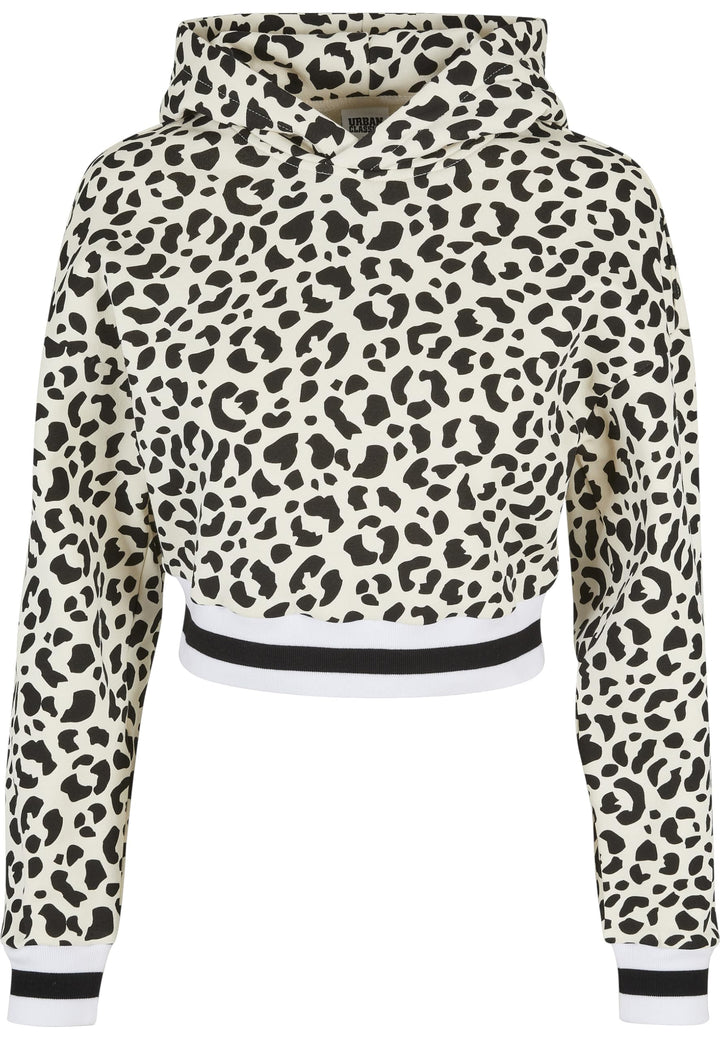 Urban Classics Damen Ladies Short AOP College Hoody Kapuzenpullover XL Whitesandleo, XL Whitesandleo