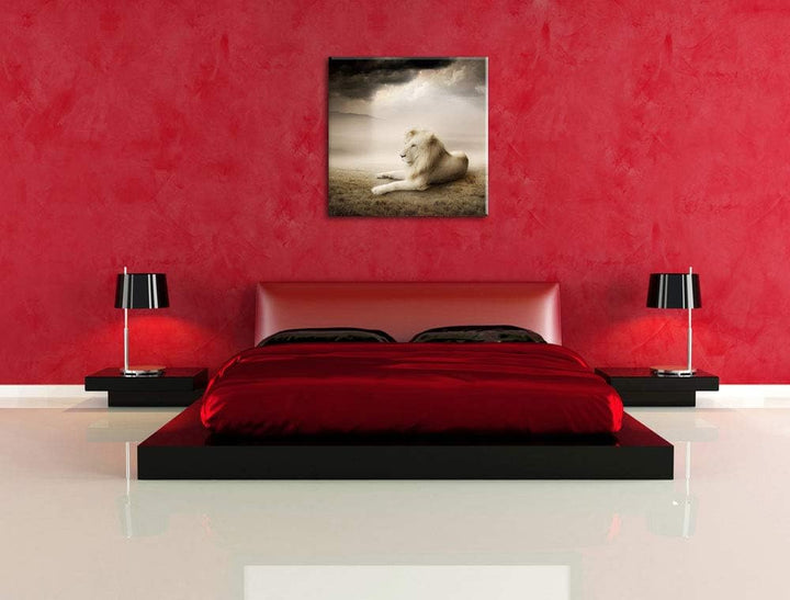Stolzer weisser Löwenkönig, Format: 70x70 auf Leinwand, XXL riesige Bilder fertig gerahmt mit Keilra