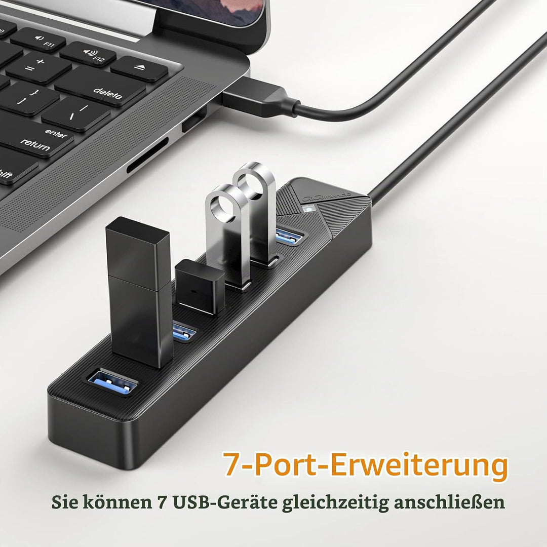 GiGimundo PG7U USB Hub 3.0, 7-Port USB Verteiler, 50CM Kabel mit 5V/3A Stromeingang, Mehrfach USB St