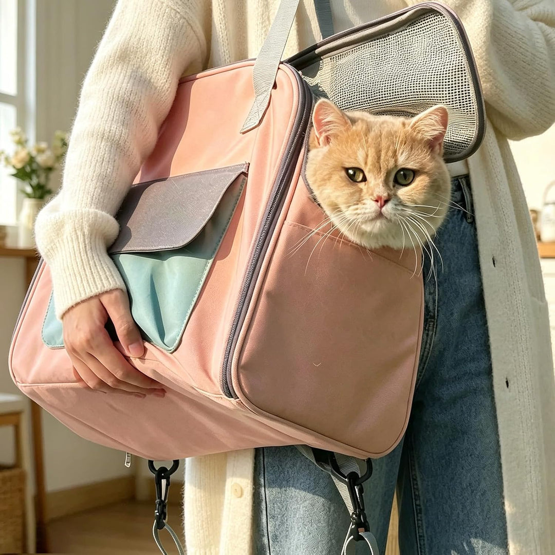Erweiterbar Katzentransporttasche, Katzen Rucksack mit Netzfenster, Transportbox Katze mit Taschen,