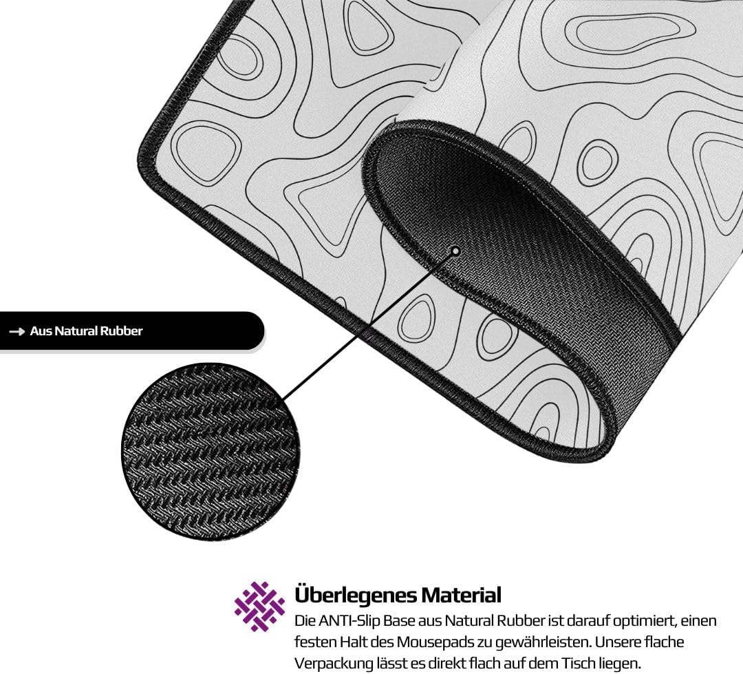 Nyfter - 3XL Gaming Mauspad weiss im Topography Design 1200 x 600mm Premium Mousepad Size Gross vern