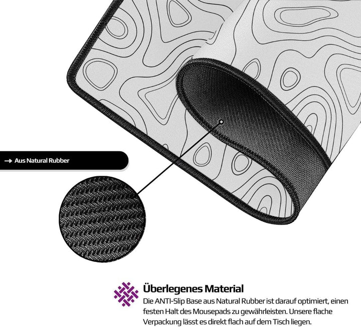 Nyfter - 3XL Gaming Mauspad weiss im Topography Design 1200 x 600mm Premium Mousepad Size Gross vern