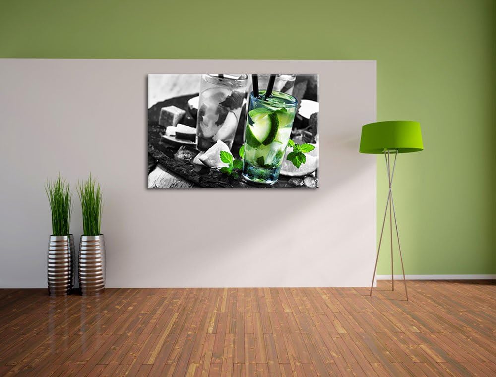 Erfrischende Caipirinhacocktails auf Tablett schwarz/weiss Format: 100x70 auf Leinwand, XXL riesige