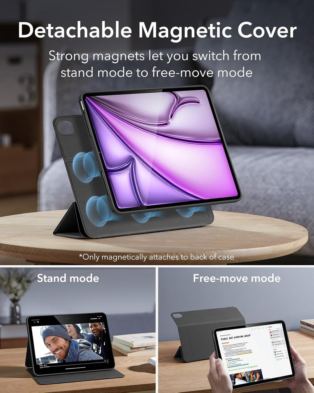 ESR für iPad Air 13 Zoll M2 Hülle, iPad Air 2024 Hülle mit Stifthalter, abnehmbare magnetische Abdec